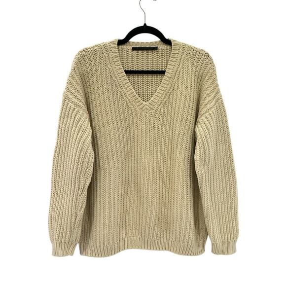 Jenni Kayne Cotton Cabin Sweater In Cream Long Sleeve Crewneck Size Large - Picture 2 of 10